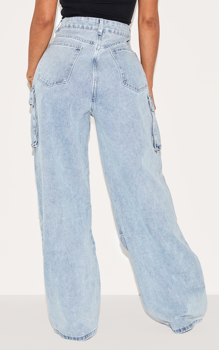 Shape Light Blue Wash Denim Pocket Detail Cargo Jeans image 3