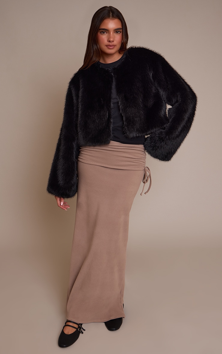 Black Cropped Faux Fur Coat image 3