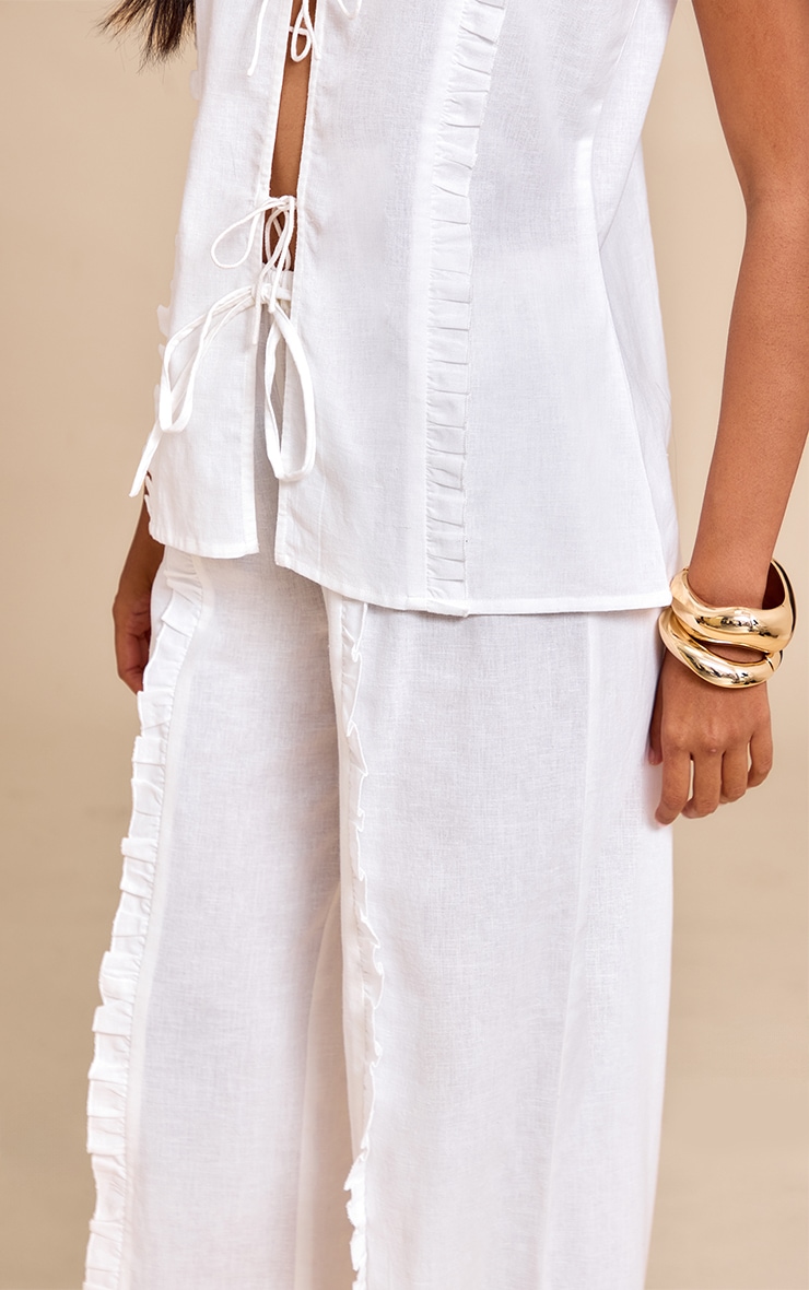 White WideLeg Linen Look Drawstring Pants image 4