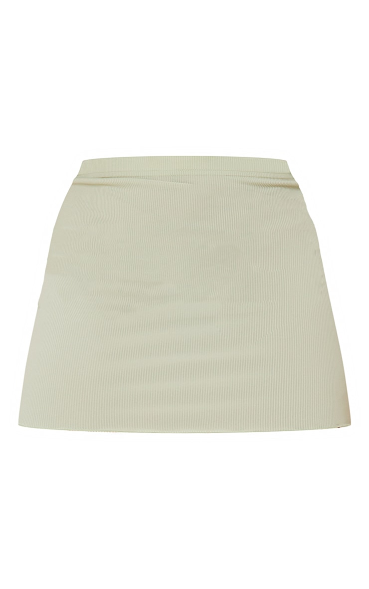 Plus Sage Green Ribbed Lettuce Hem Mini Skirt image 6