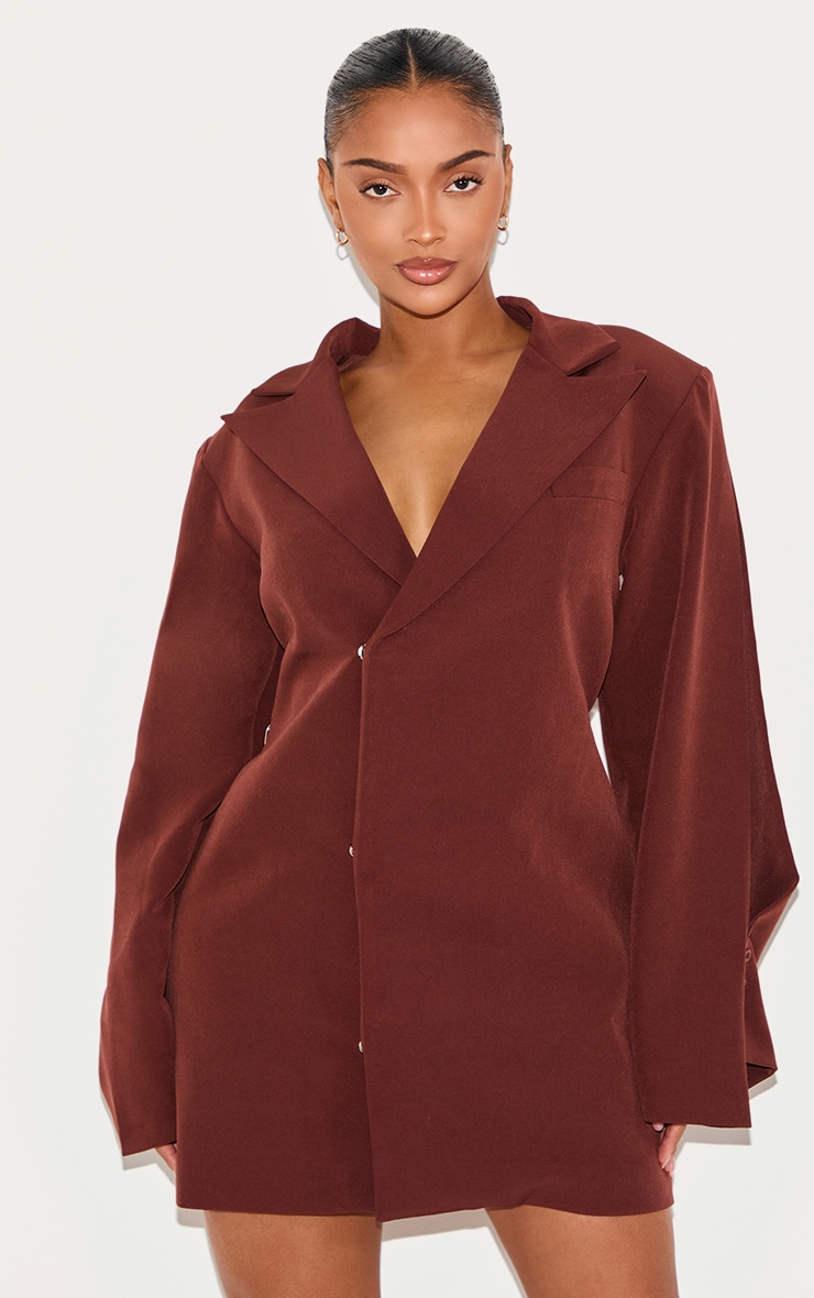 Shape Chocolate Tailored Pleated Sleeve Adjustable Waist Blazer Dress image 1