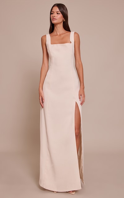 Cream Woven Scoop Neck Midaxi Dress