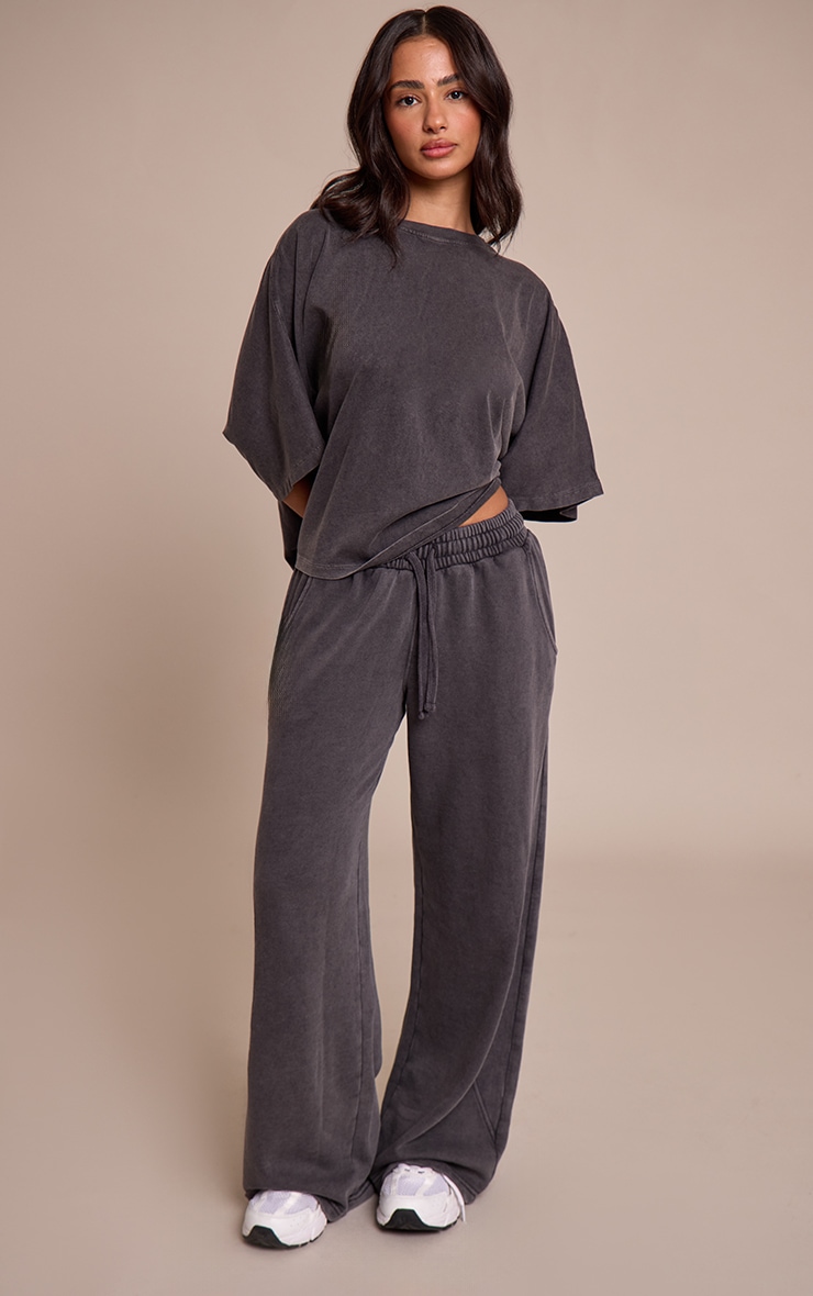 Petite Charcoal Acid Wash Oversized Boxy Tshirt image 3