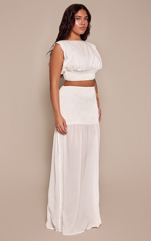 Shape White Shirred Contrast Maxi Skirt