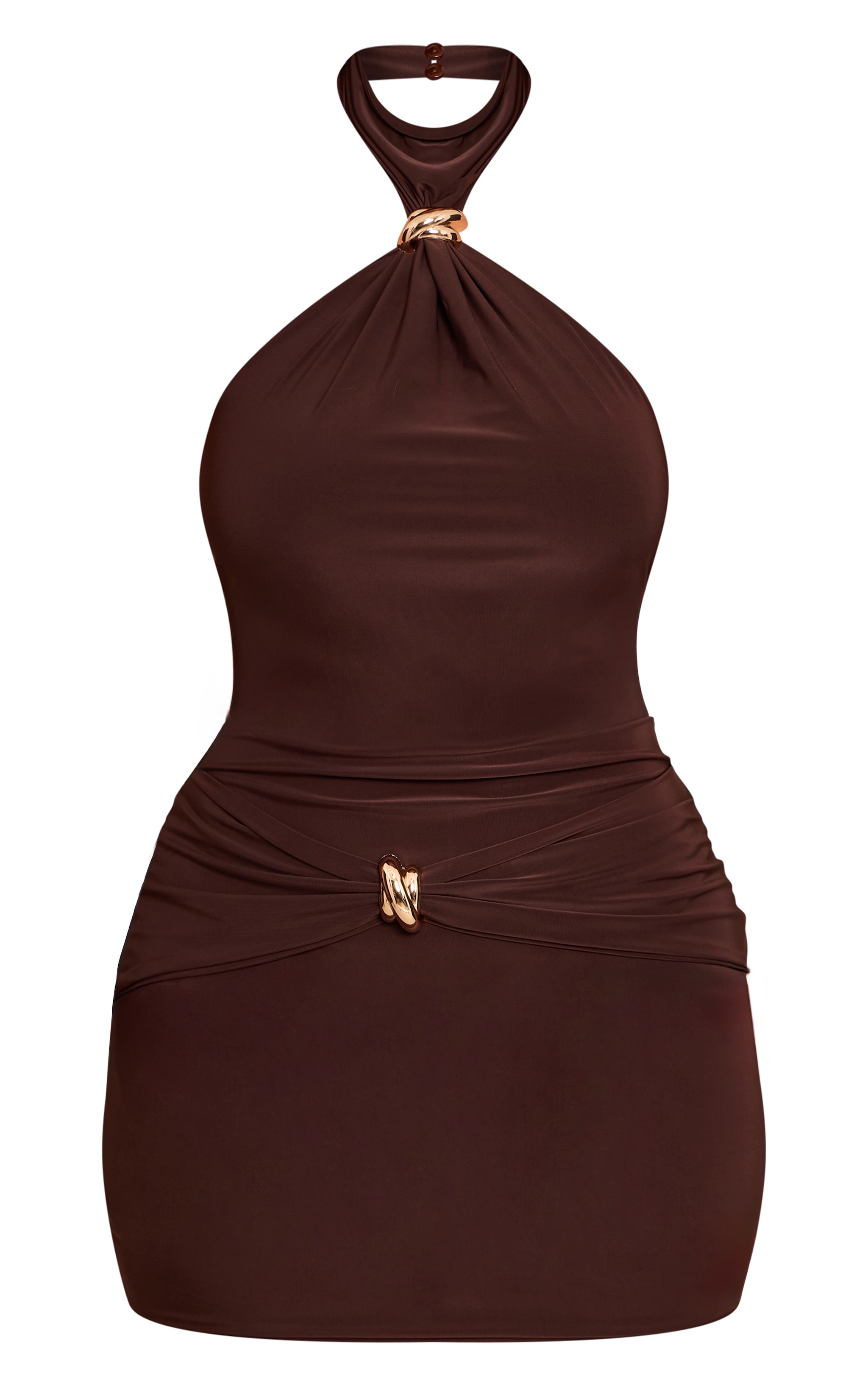 Shape Chocolate Slinky Trim Detail High Neck Mini Dress image 5