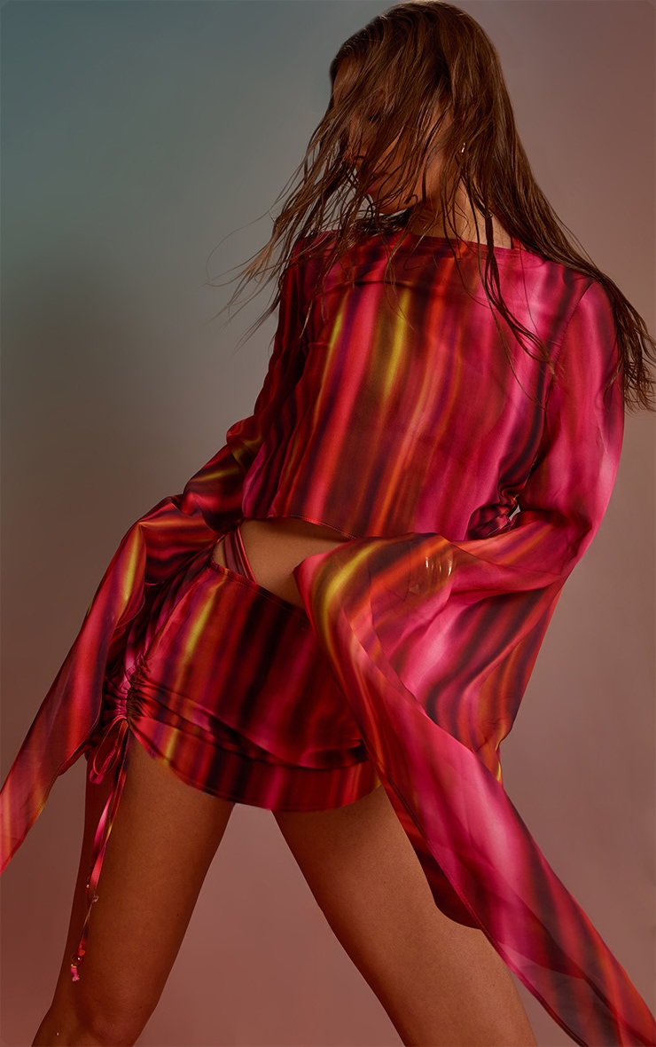 Purple Ombre Print Bead Trim Chiffon Beach Top image 3