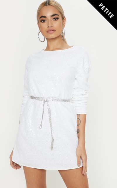 Petite rose gold sequin long sleeve wrap maxi dress