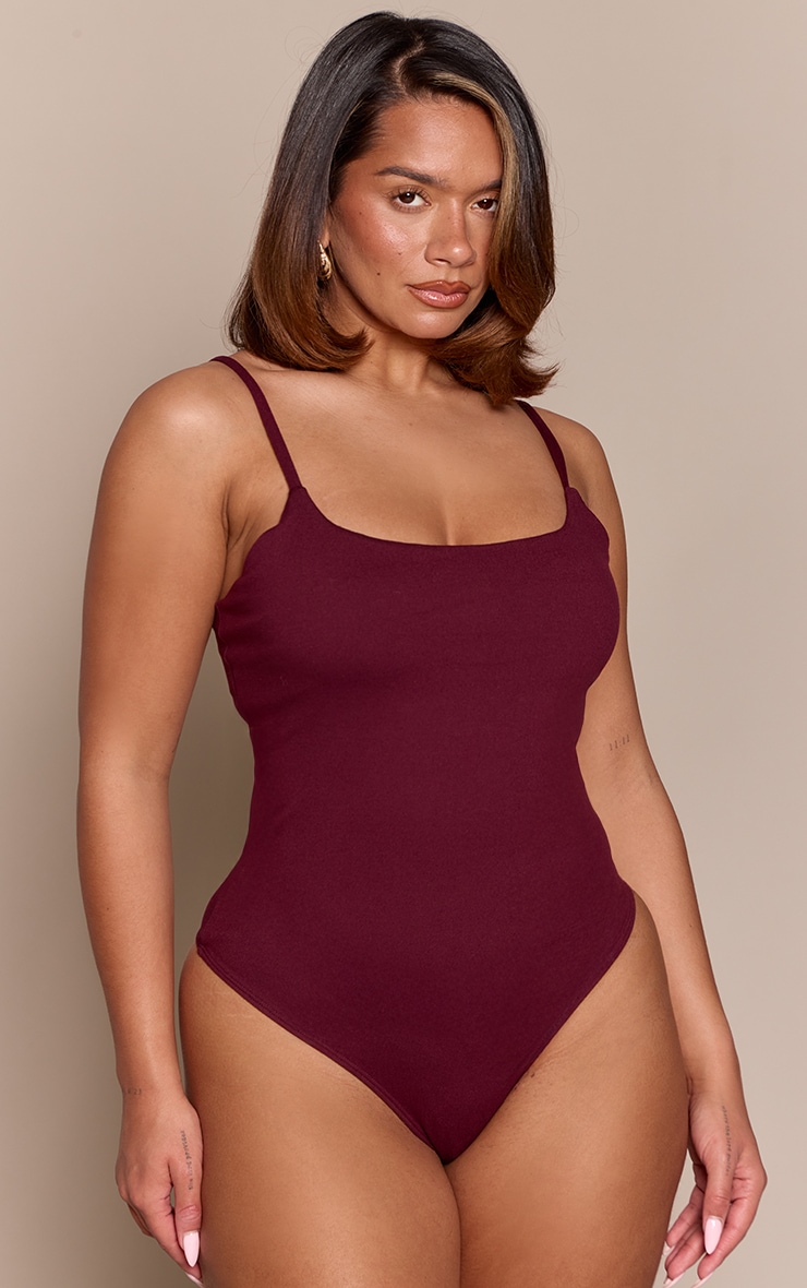 Shape Burgundy Sculpt Built In Bra Strappy Bodysuit image 2