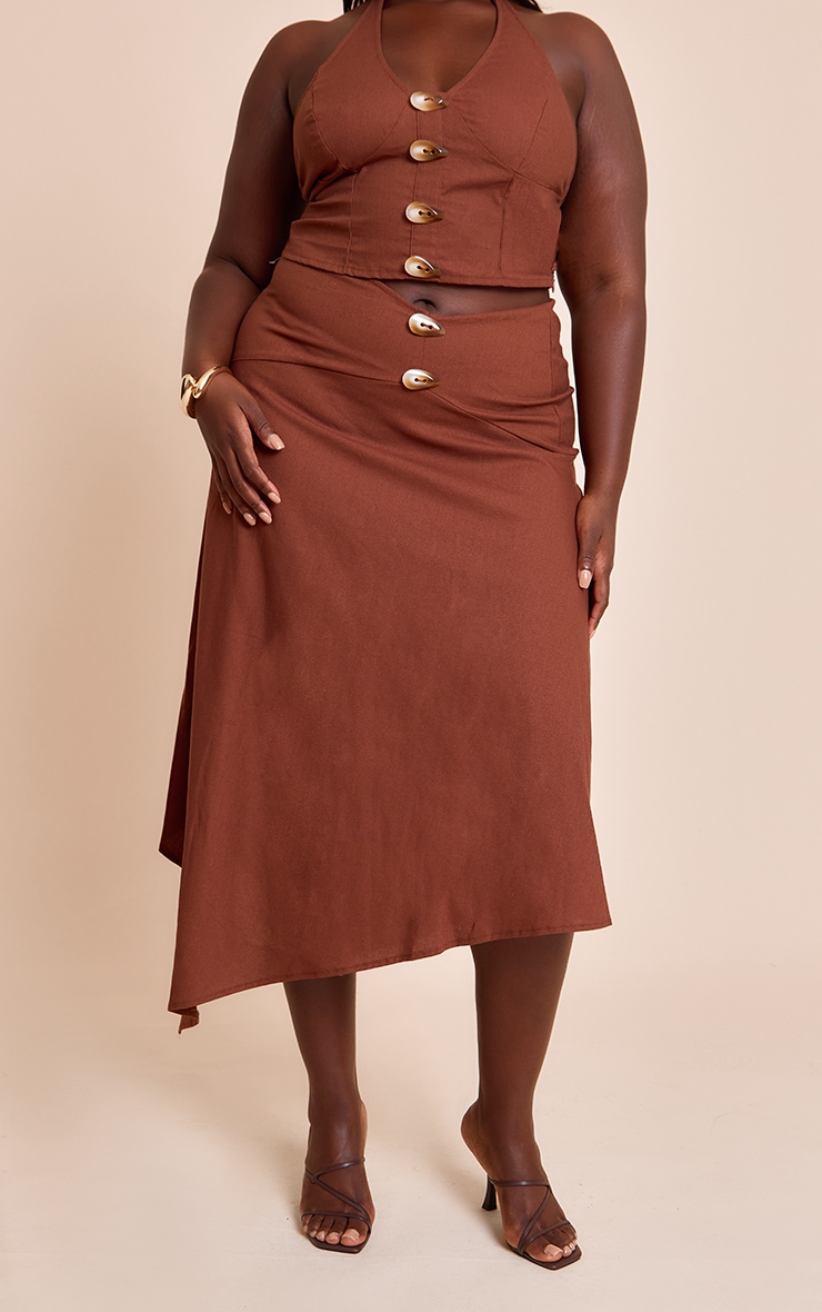 Plus Chestnut Woven Seam Detail Maxi Skirt image 2