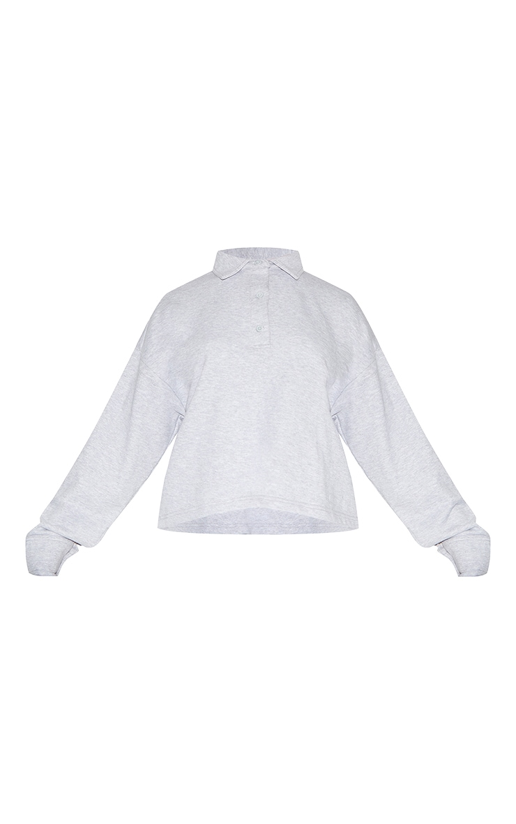 Petite Ash Grey Loopback Oversized Polo Detail Sweatshirt image 5