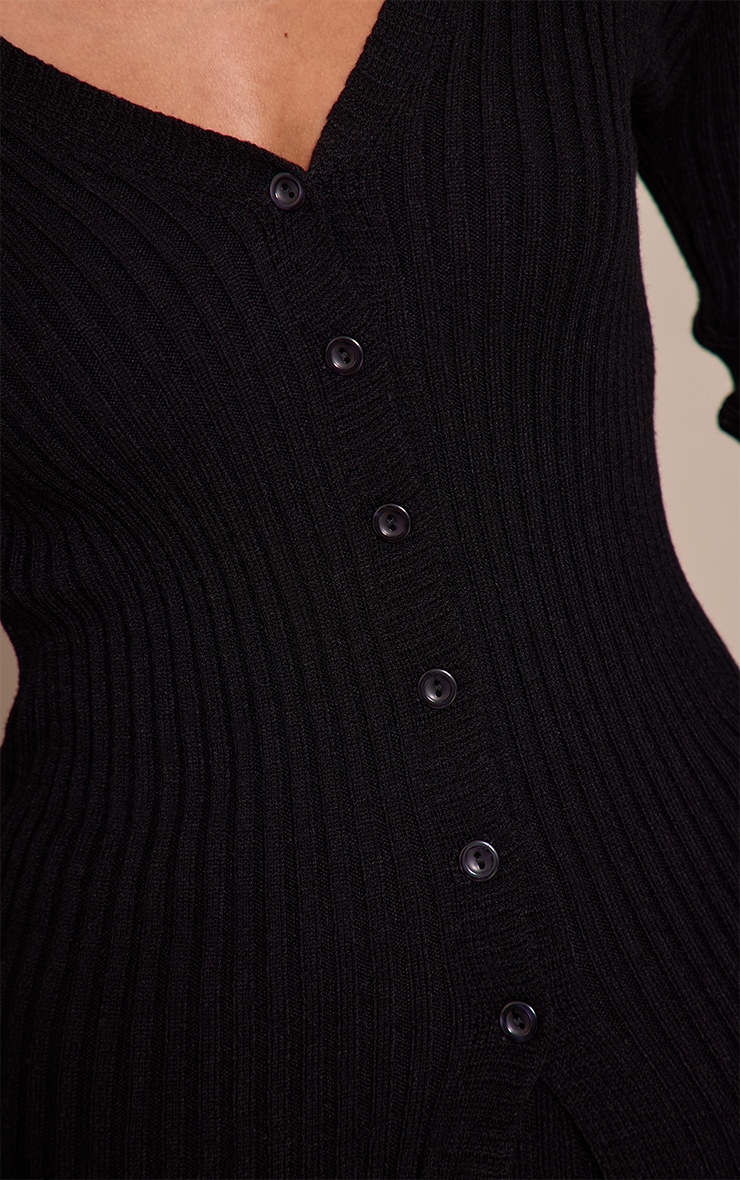 Black Ribbed Knitted Long Sleeve Button Down Cardigan  image 4