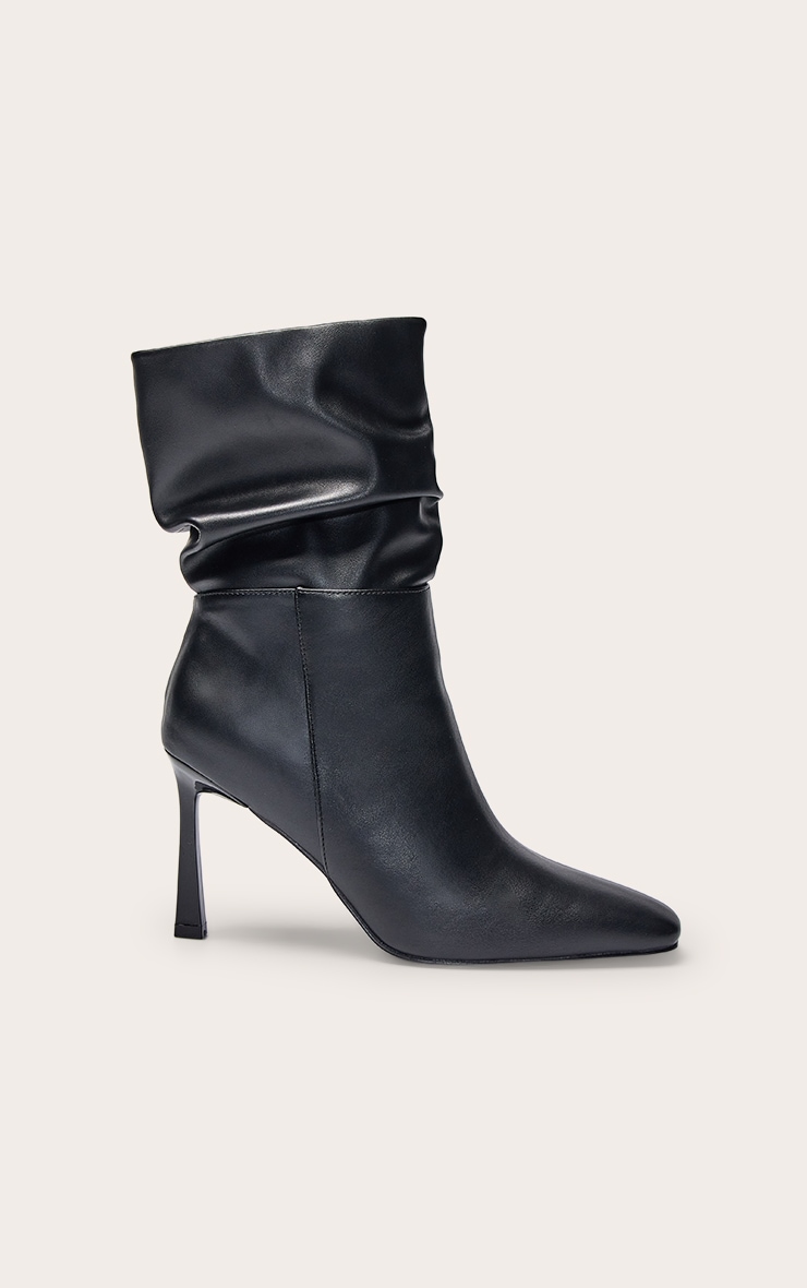 Black PU Ruched Chiseled Toe Ankle Boots image 2