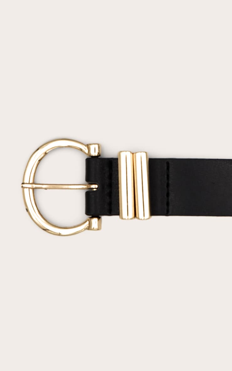 Black PU Gold Horseshoe Buckle Belt image 2