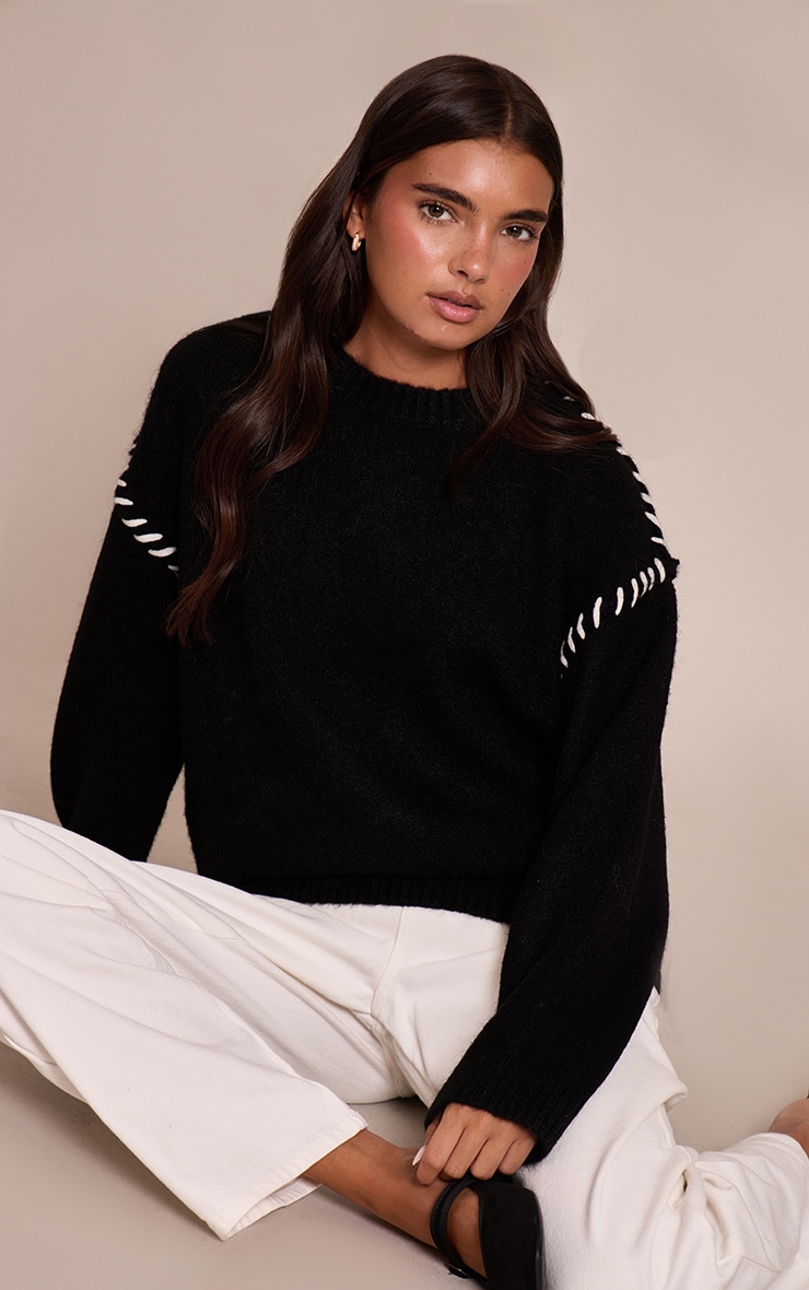 Black Blanket Stitch Knit Jumper image 3