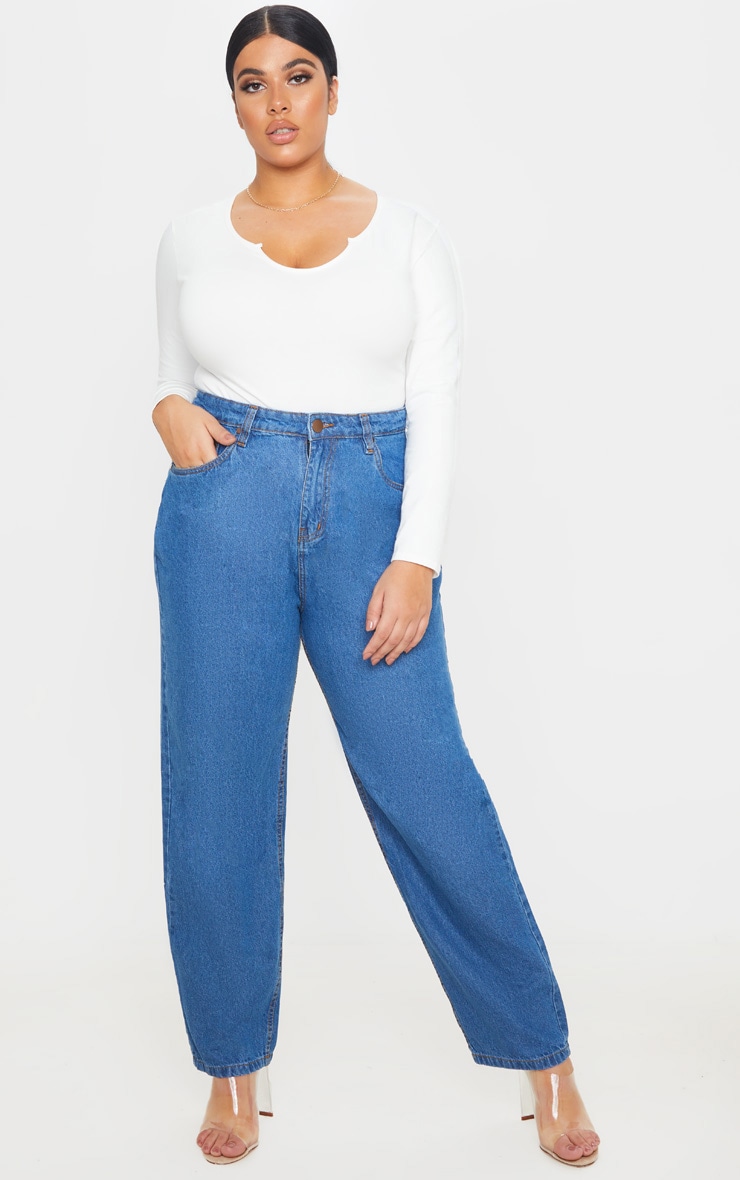 Plus Mid Wash Slim Mom Jean