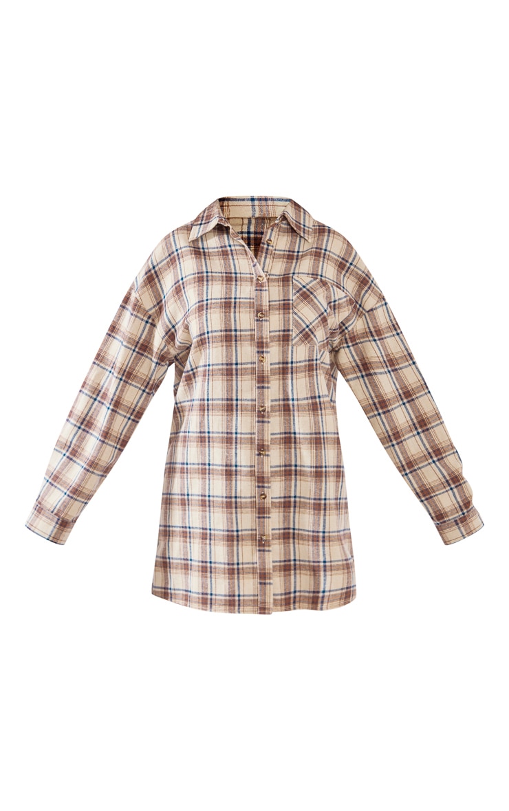 Stone Check Brushed Flannel Oversized Curved Hem Shirt Dress image 5