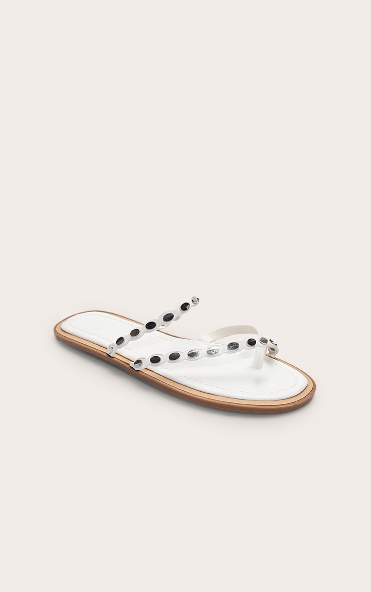 White Toe Thong Gold Hardware Sandals image 2