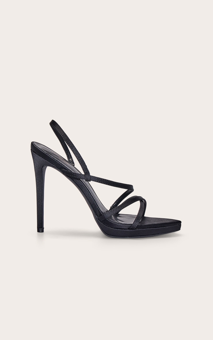 Sandales satinées noires à talon plateforme et brides fines image 2
