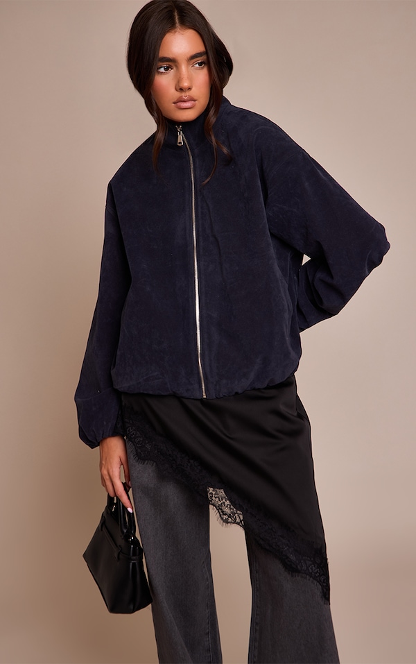 Navy Suede Bomber Jacket