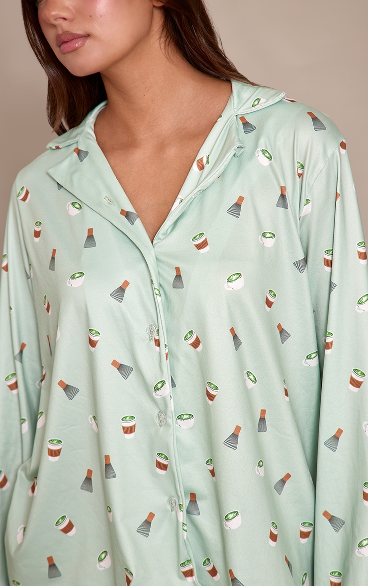 Sage Matcha Print Long Sleeve Button Through Pj Set image 4