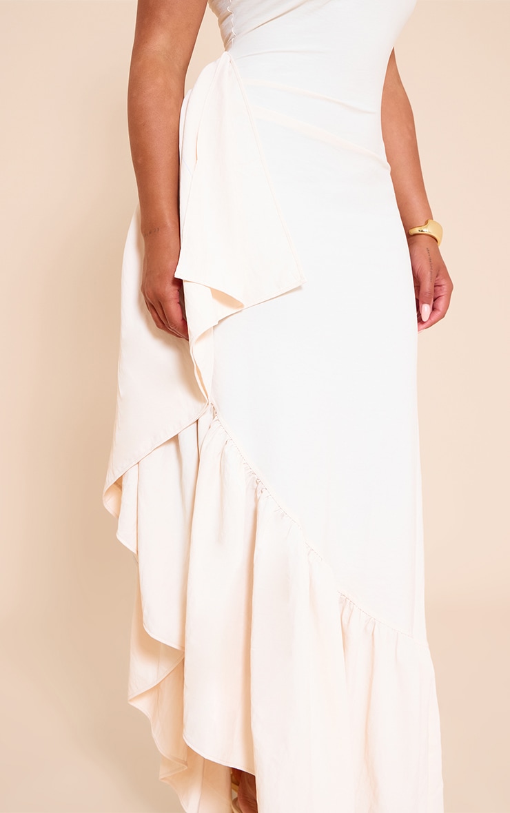 Shape cream Stretch Woven Boat Neck Side Split Frill Maxi Dress image 4