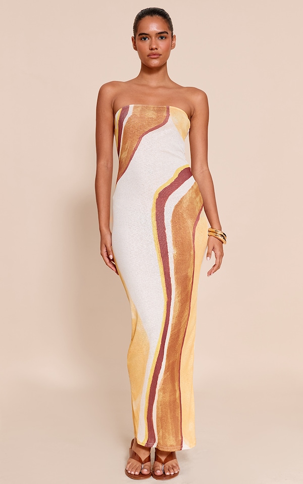 Red Onion Skin Bandeau Abstract Print Maxi Dress