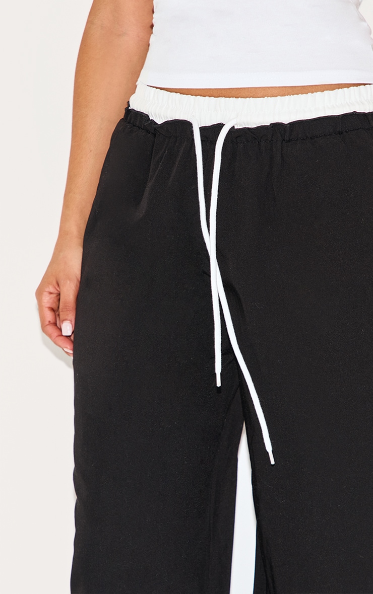 Petite Black Boxer Detail Drawstring Waist Pants image 4