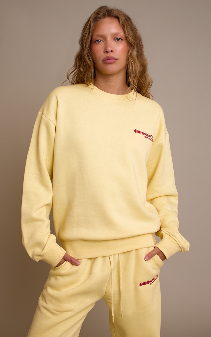 Buttercream Oversized Boston Usa Embroidered Sweatshirt image 1