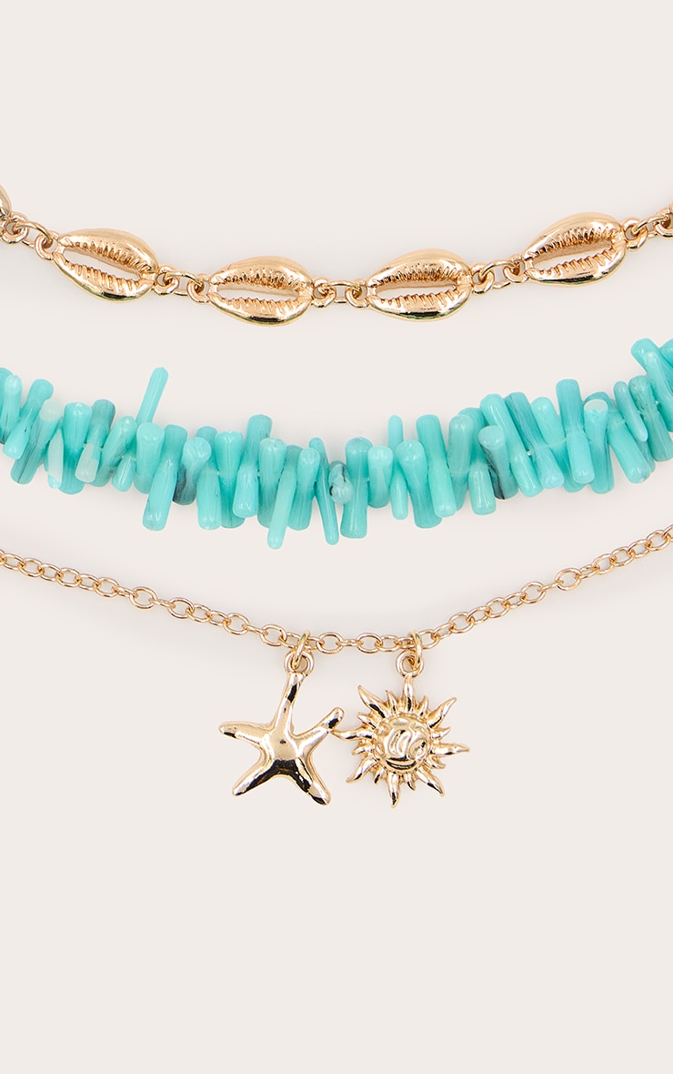 Aqua Beaded Layered Starfish Pendant Necklace image 2