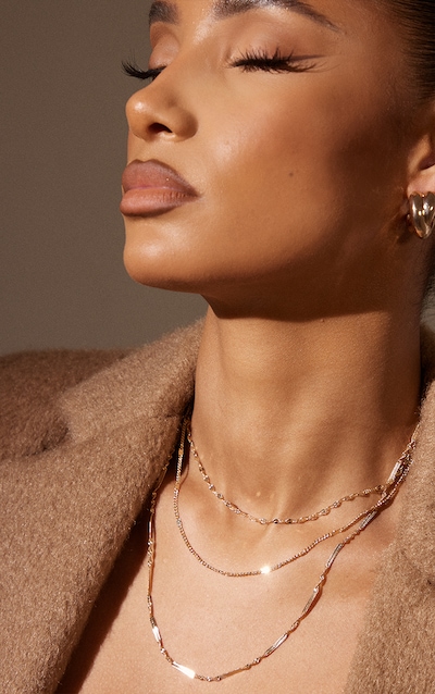 Gold Delicate Textured Chain Layered Necklace