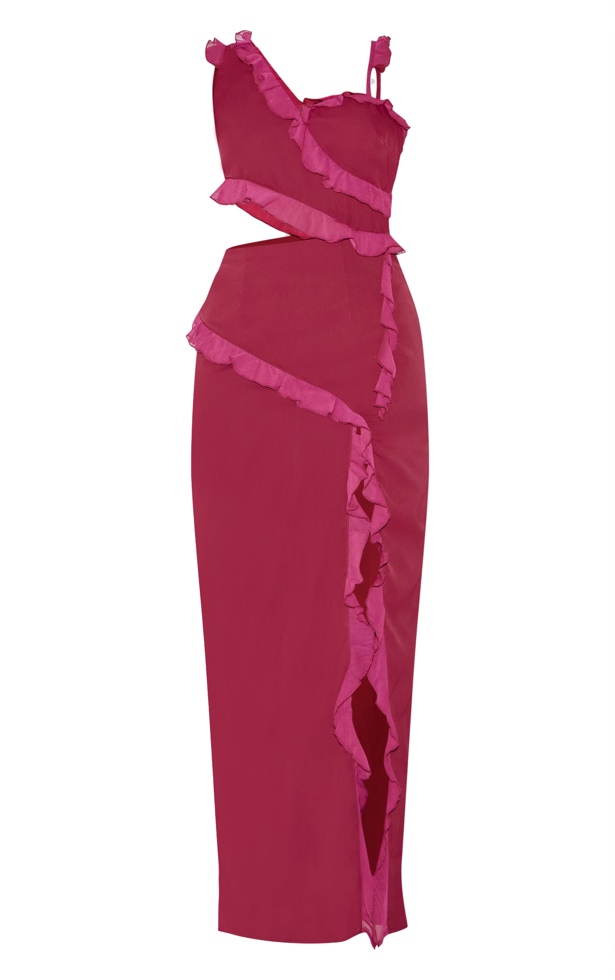 Wine Chiffon Frill Cut Out Maxi Dress image 5