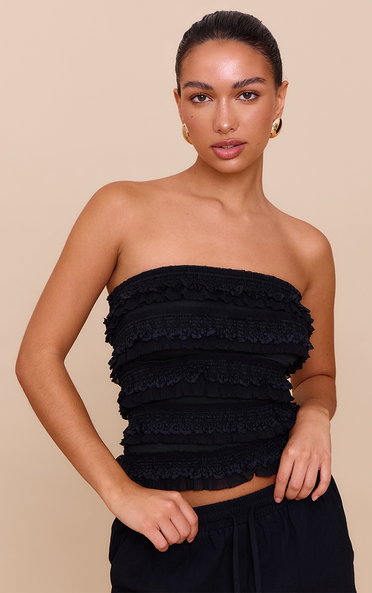 Top bandeau volanté noir image 1