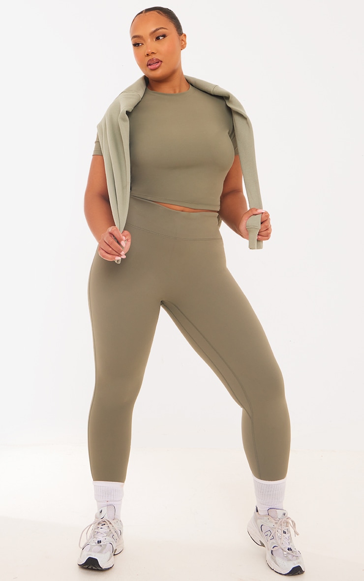 Plus Olive Sculpt Longline Short Sleeve Gym Top image 2