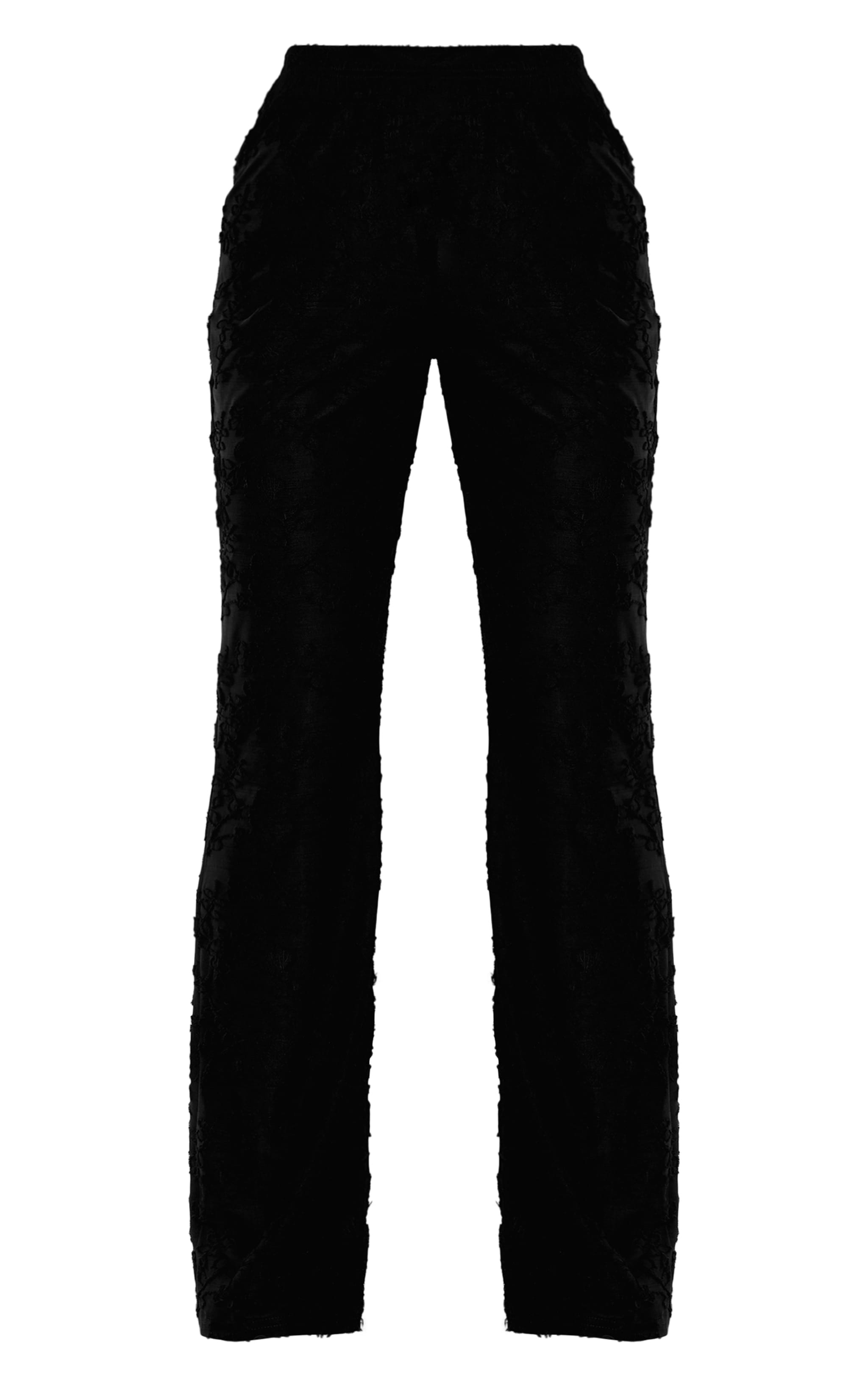 Black Woven Floral Mid Rise Wide Leg Pants image 2