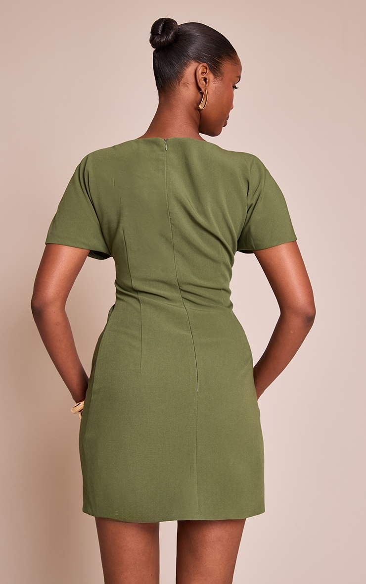 Forest Green Woven Ruched Short Sleeve Mini Dress image 2