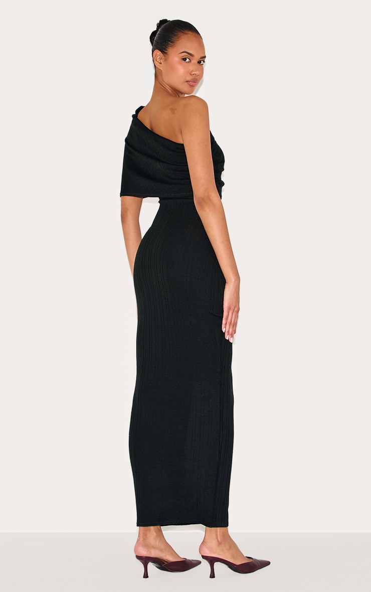 Black Textured Extreme Bardot Maxi Dress image 2