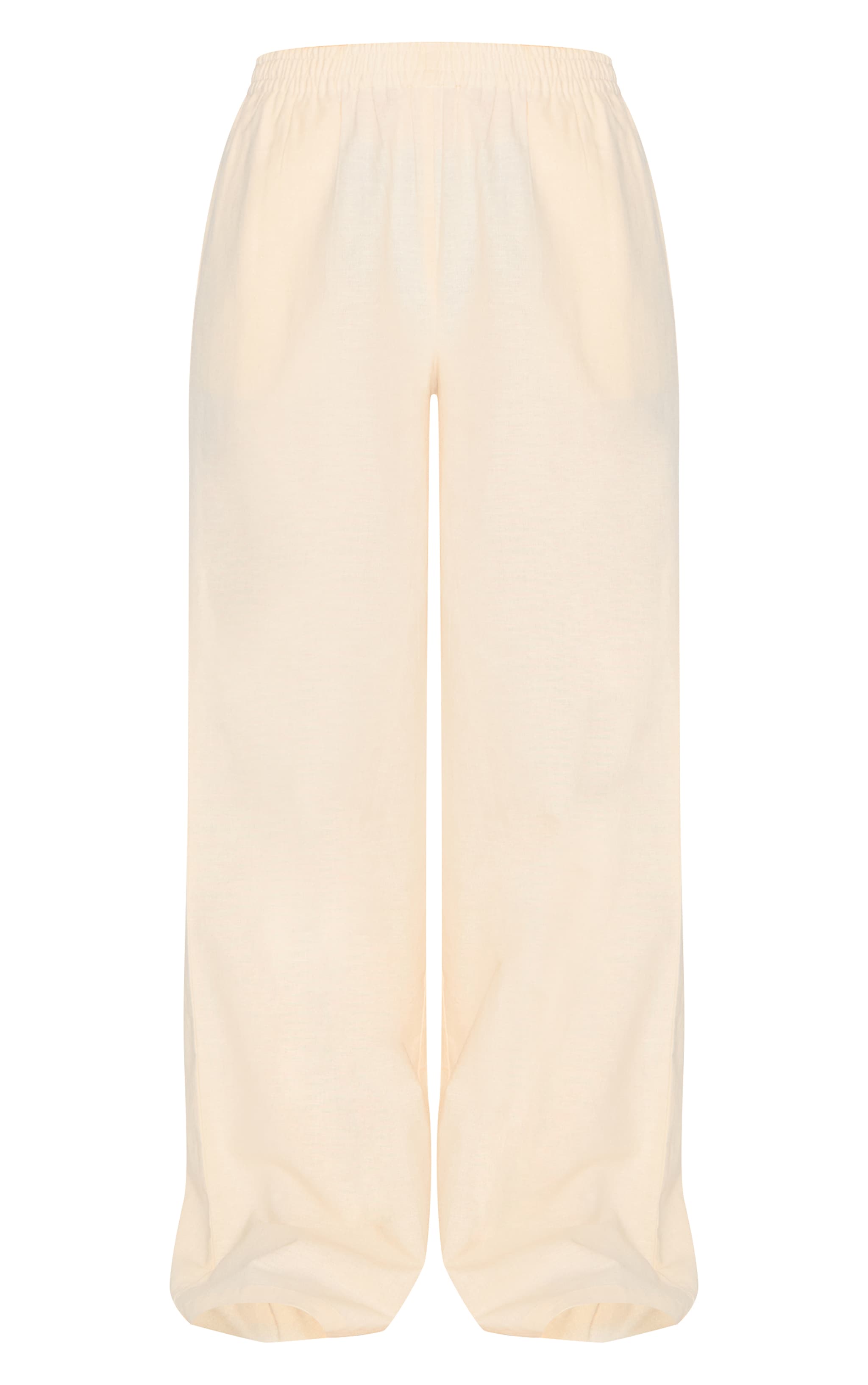 Cream Cotton Linen Look Elasticated Waist Straight Leg Pants image 5