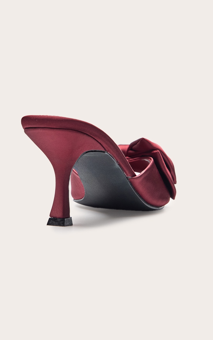 Burgundy Satin Bow Detail Heeled Mule image 3