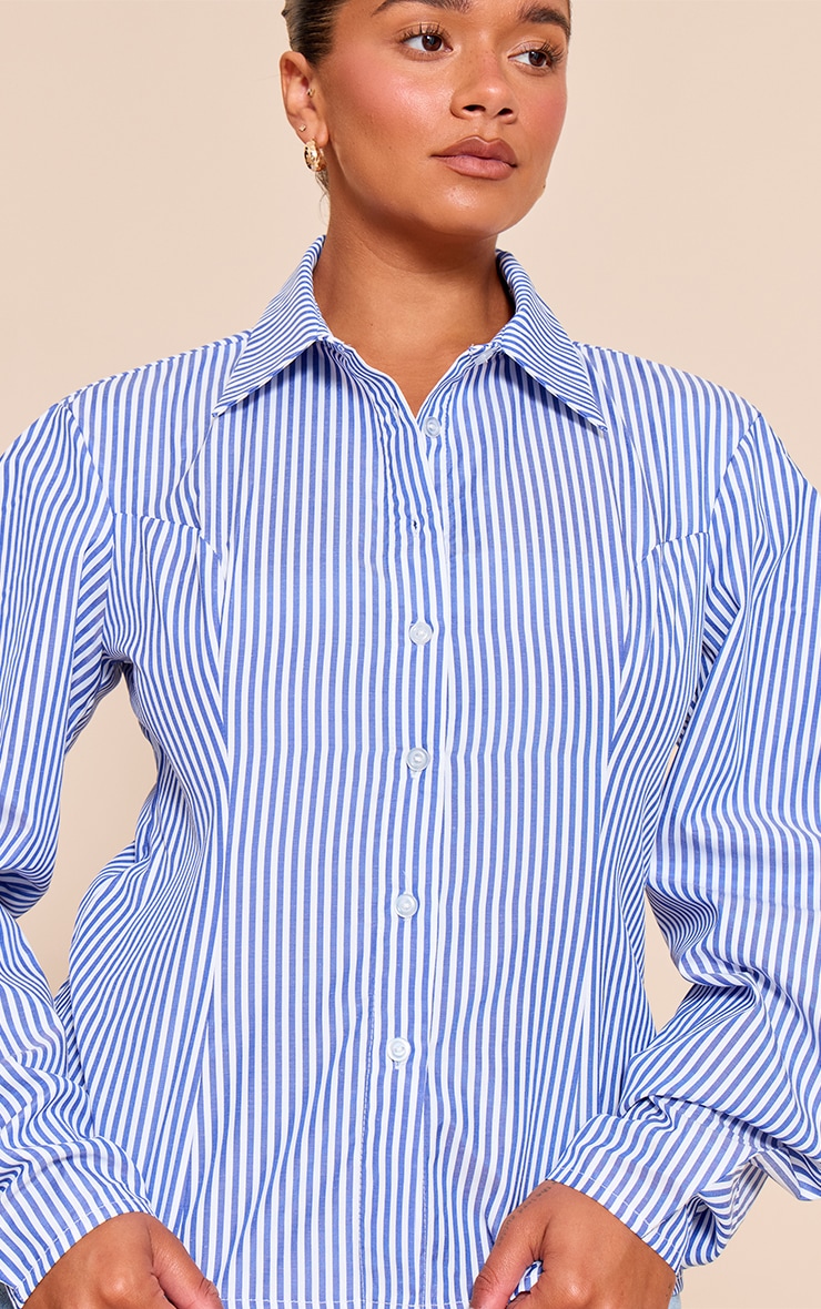Shape Blue Striped Cocoon Sleeve Button Front Shirt image 1