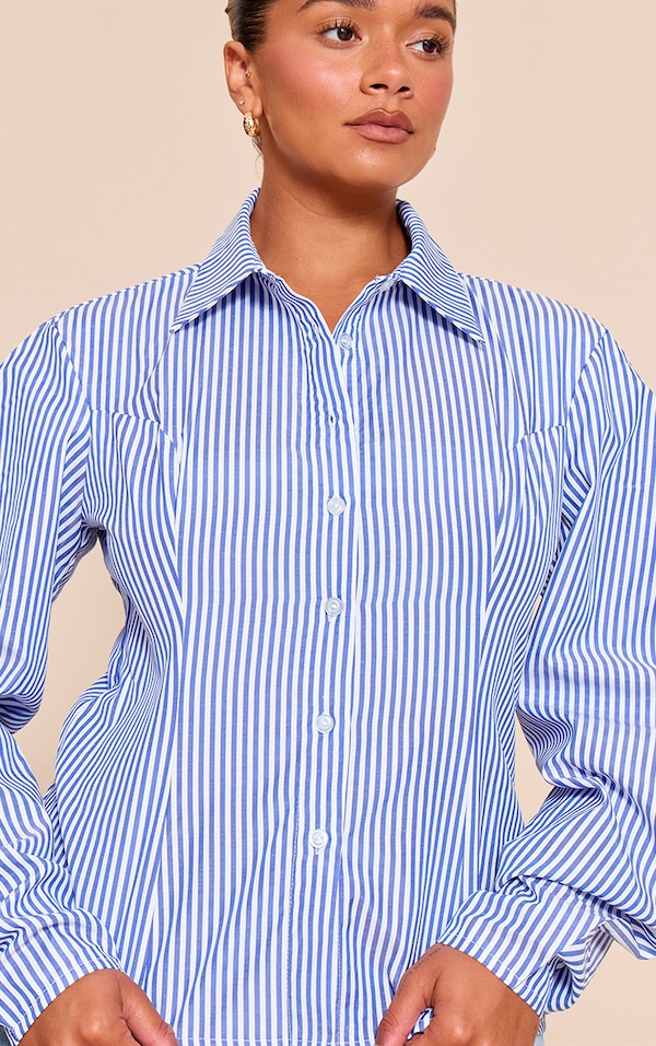 Shape Blue Striped Cocoon Sleeve Button Front Shirt