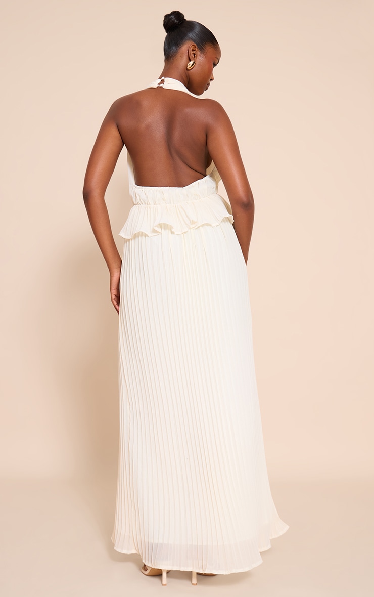 Robe longue crème plissée à dos nu et volants image 2