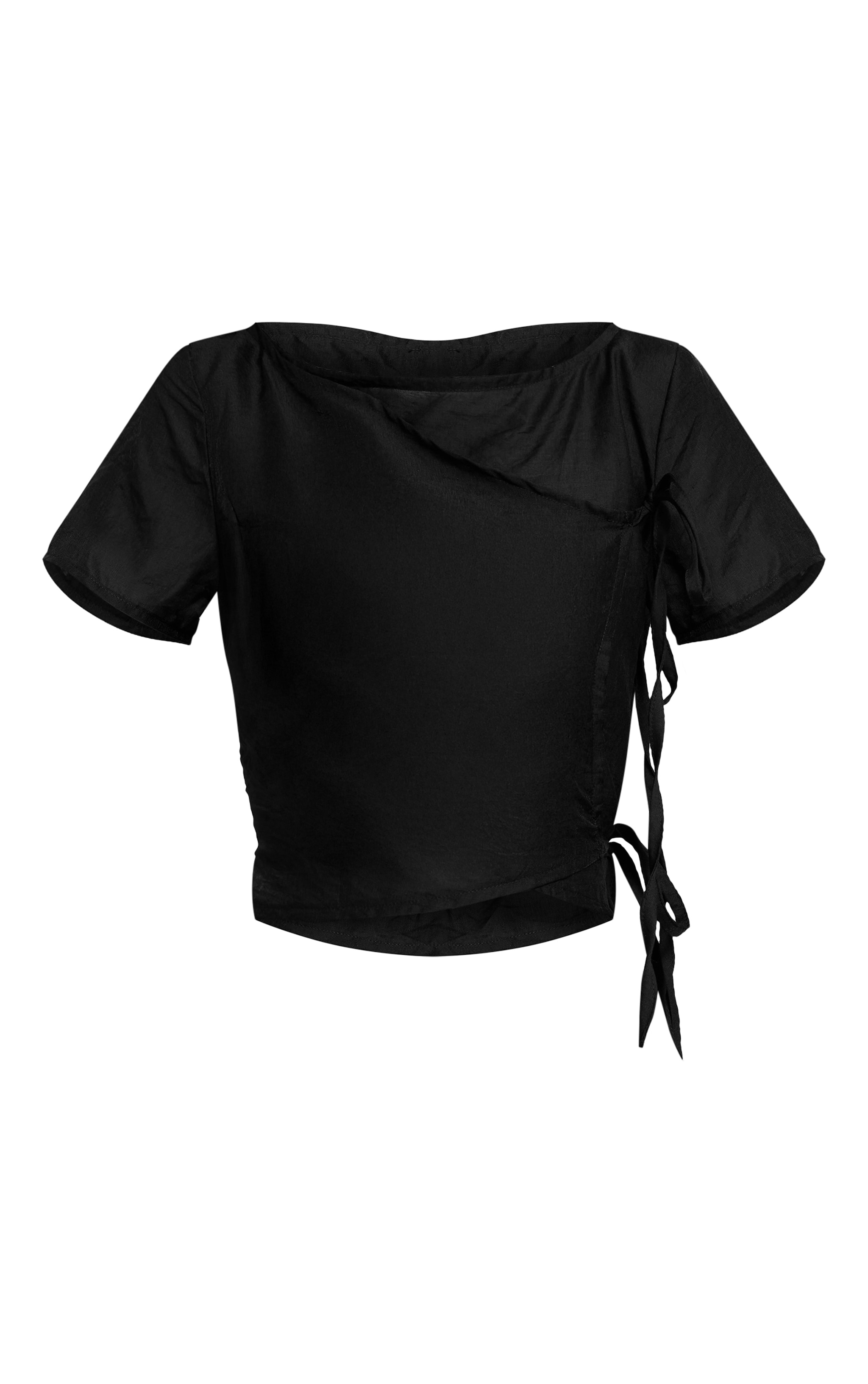 Navy Sheer Organza Tie Detail Short Sleeve Top image 5