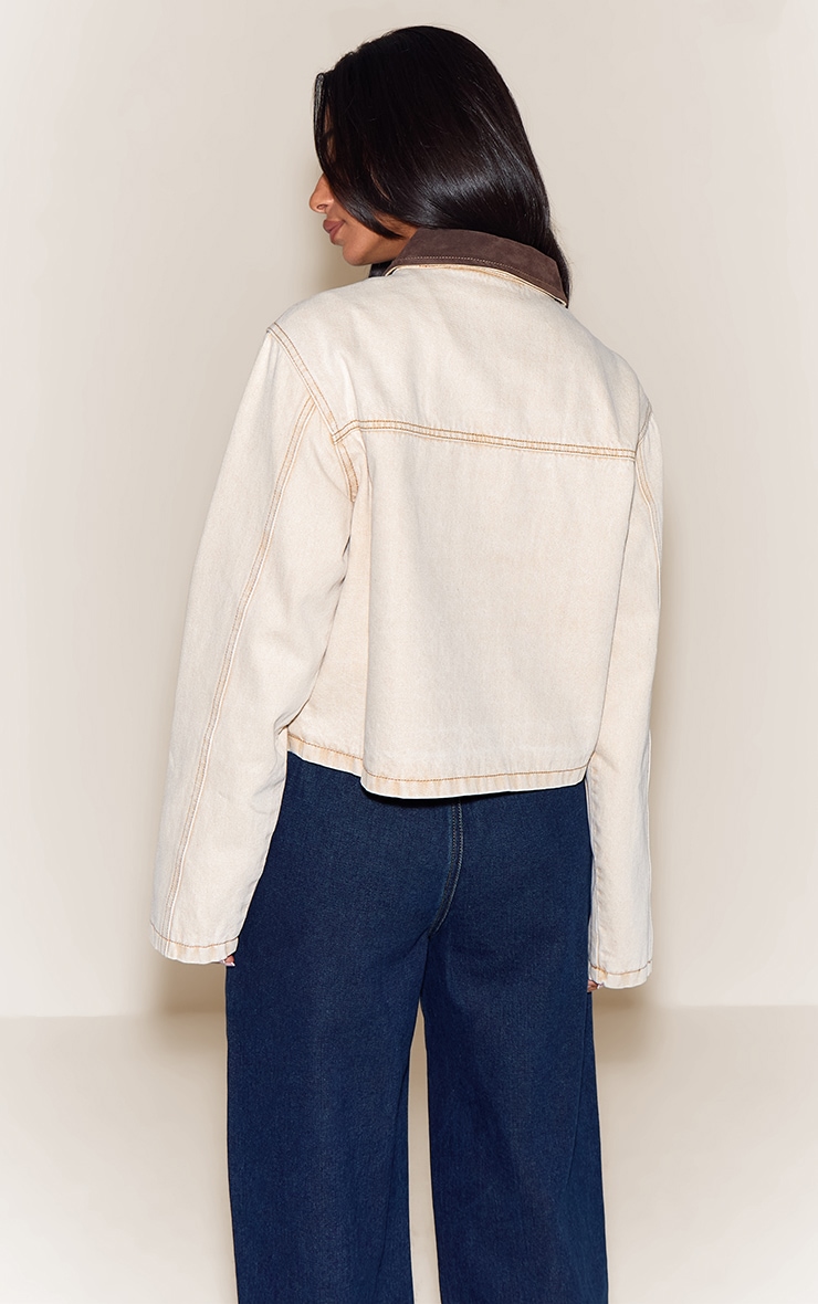 Petite Beige Denim Jacket With Contrast Collar image 2