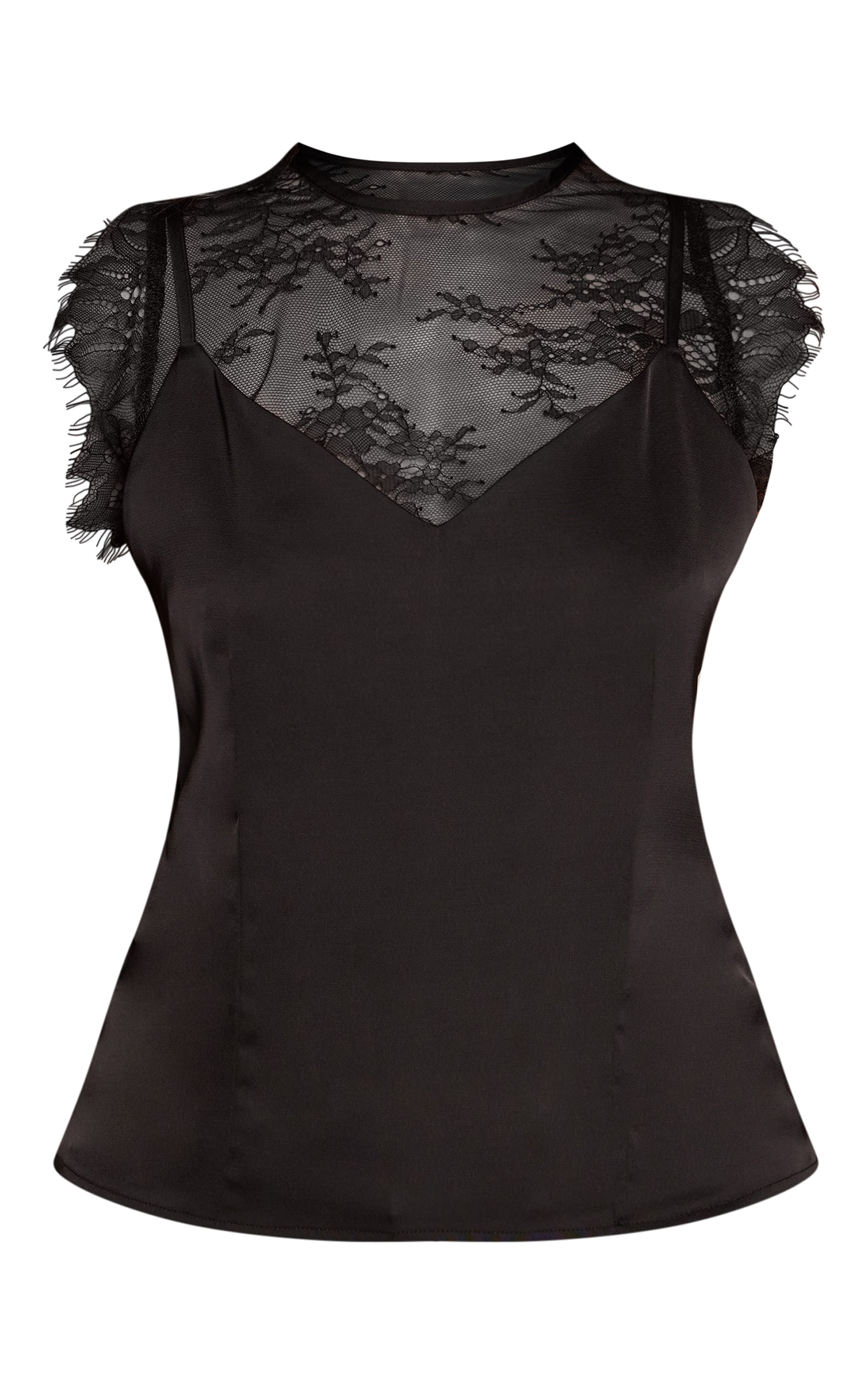 Petite Black Lace Cut Out Detail Top image 5