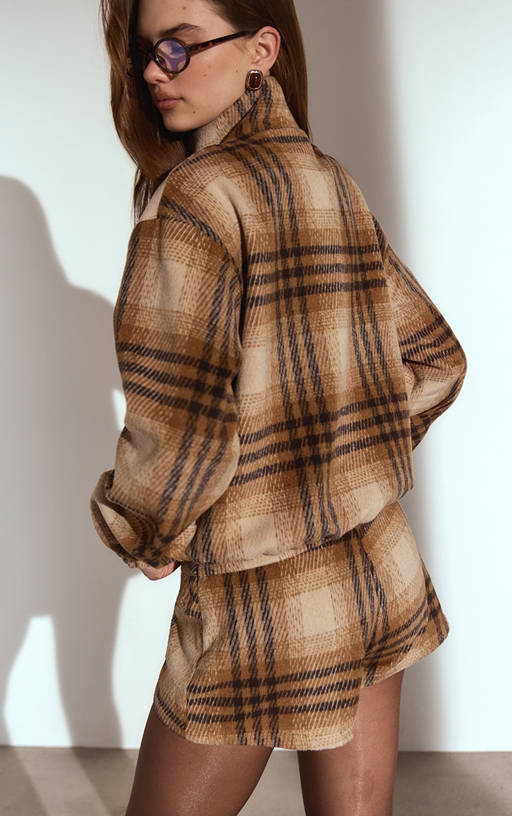 Brown Tartan Placket Detail Jacket image 2