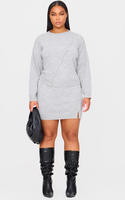 Plus Mini-jupe asymétrique en maille duveteuse gris clair