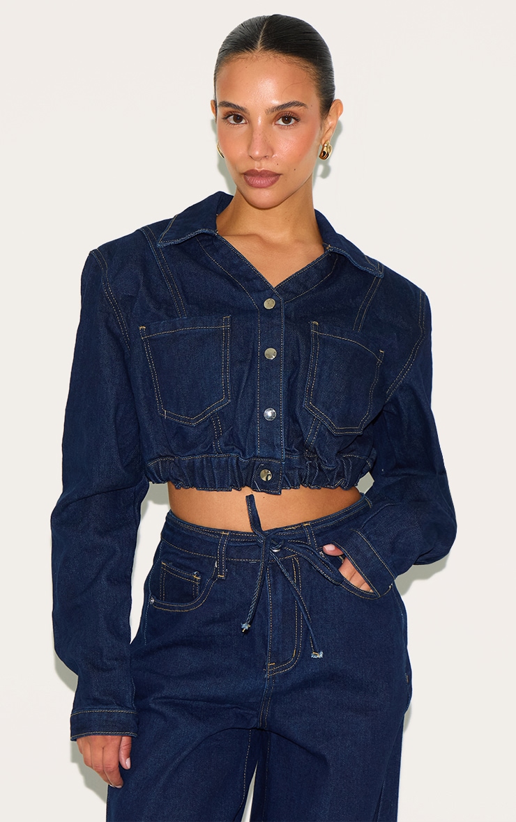 Veste courte en denim indigo foncé, coupe petite image 1
