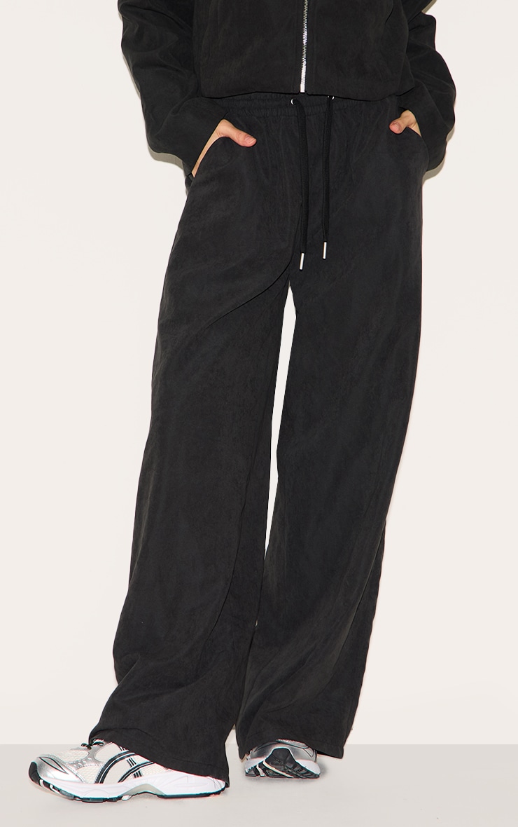 Black Peach Skin Woven Wide Leg Pants image 2