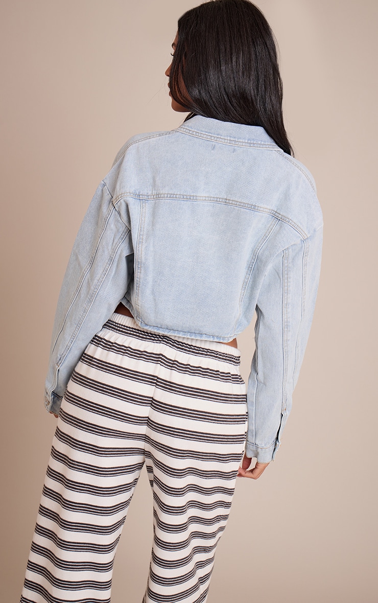 Tall Light Blue Balloon Sleeve Cropped Denim Jacket image 2
