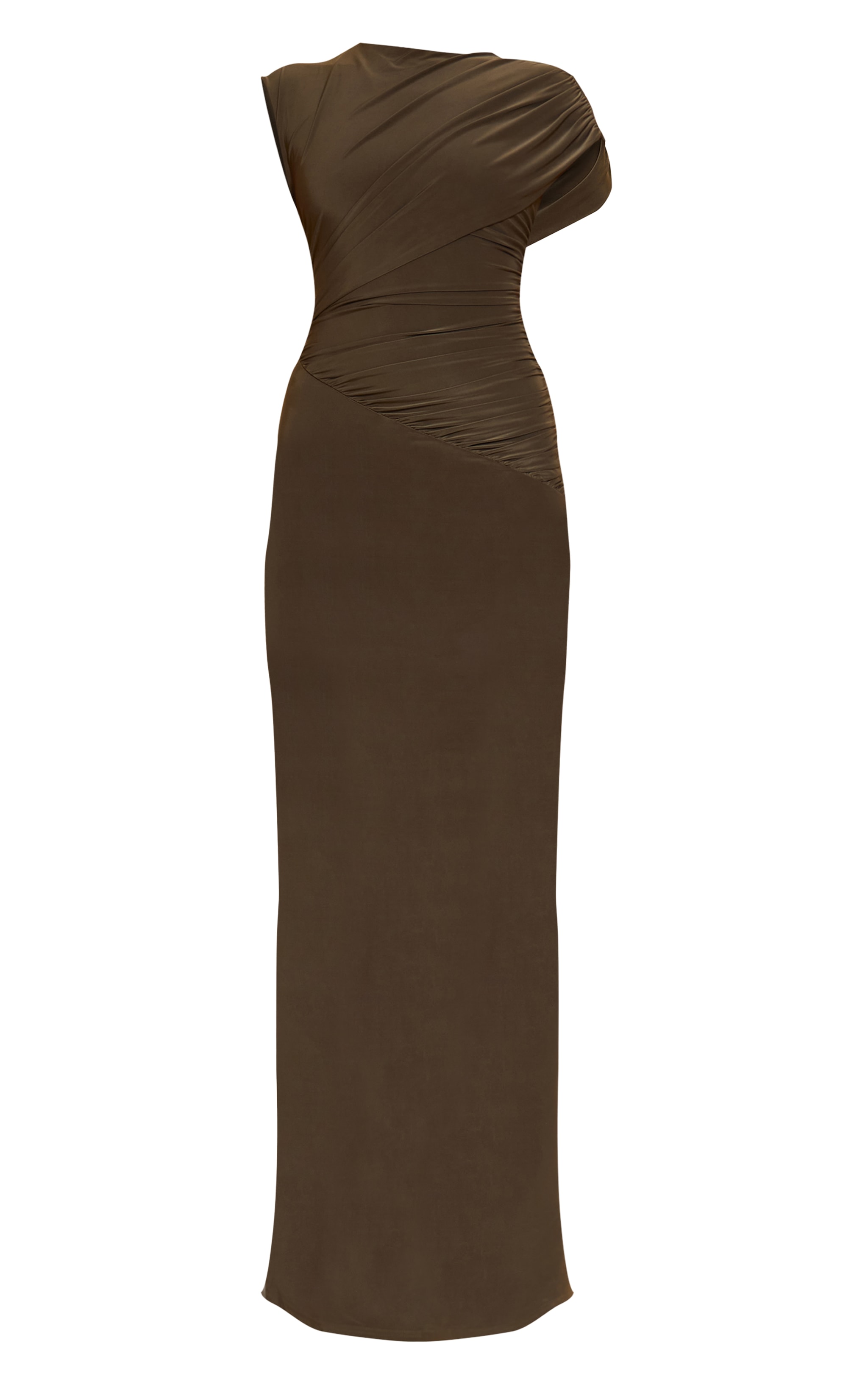 Khaki Double Layer Slinky Off Shoulder Drape Bodycon Maxi Dress image 5
